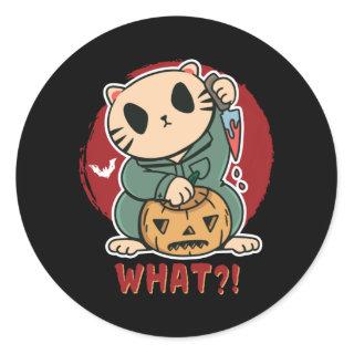 Funny Killer Cat Scary Horror Movie Halloween Classic Round Sticker