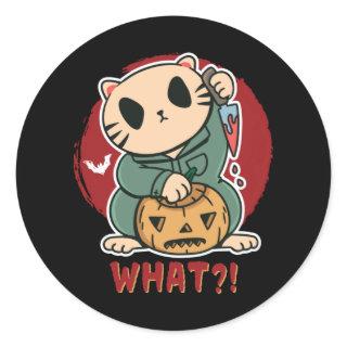 Funny Killer Cat Scary Horror Movie Halloween Classic Round Sticker