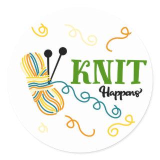 Funny knitting saying Knit Happens - Crafters Classic Round Sticker