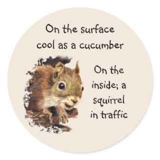 Funny Life Quote Surface Cool Inside Squirrel  Classic Round Sticker