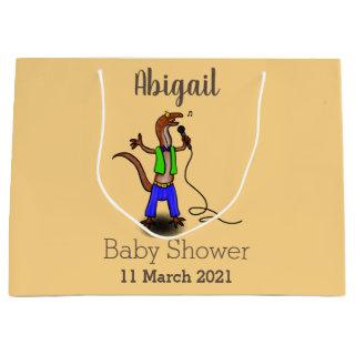 Funny lizard singing with microphone cartoon large gift bag