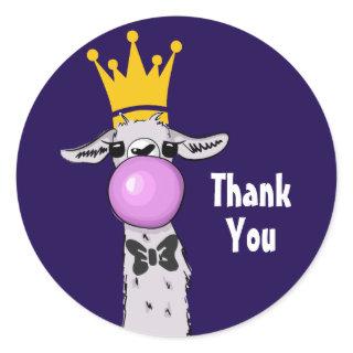 Funny Llama Illustration Blowing a Pink Bubble Classic Round Sticker