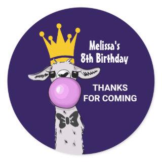 Funny Llama Illustration Blowing a Pink Bubble Classic Round Sticker