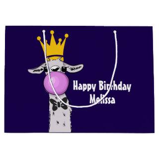 Funny Llama Illustration Blowing a Pink Bubble Large Gift Bag