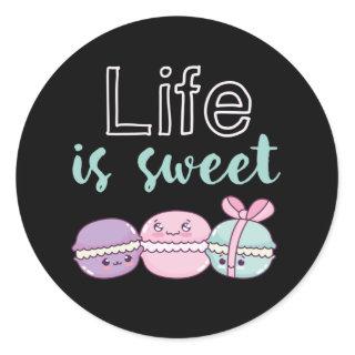 Funny Macaroon Puns Life is Sweet Classic Round Sticker
