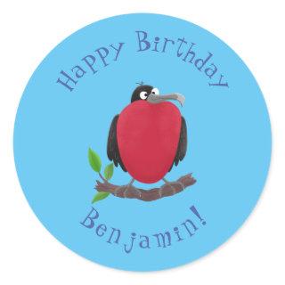 Funny magnificent frigate bird cartoon classic round sticker