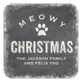 Funny Meowy Merry Christmas Cat Paw Custom Square Sticker
