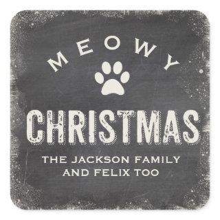 Funny Meowy Merry Christmas Cat Paw Custom Square Sticker