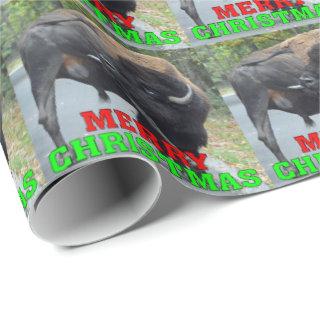 Funny Merry Christmas Bull Bison Licking Testicles
