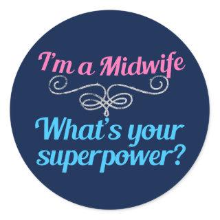 Funny Midwife Superhero Classic Round Sticker