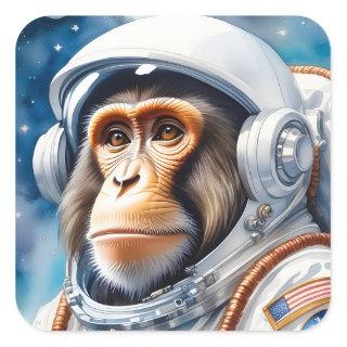 Funny Monkey Astronaut in Outer Space Square Sticker