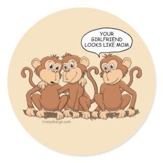 Funny Monkey Cartoon Design Classic Round Sticker