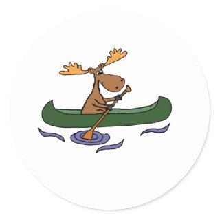 Funny Moose Canoeing Design Classic Round Sticker