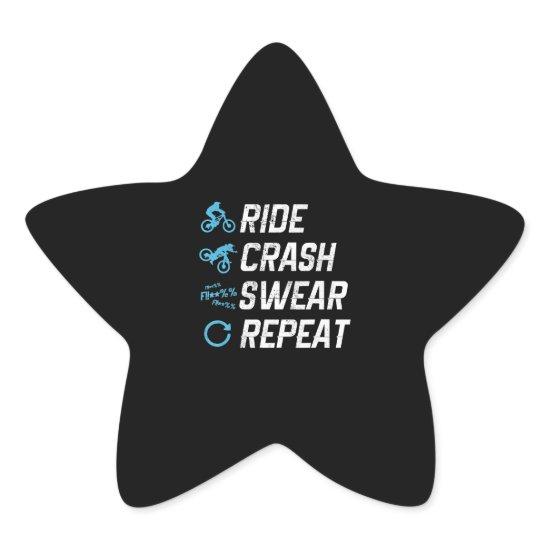 funny mountain bike ride crash swear repeat star sticker