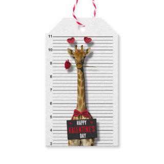 Funny Mugshot Guilty Giraffe Happy Valentine's Day Gift Tags