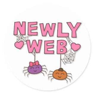 Funny Newly Wed or Web Spiders Pun Humor Classic Round Sticker