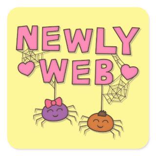 Funny Newly Wed or Web Spiders Pun Humor Square Sticker