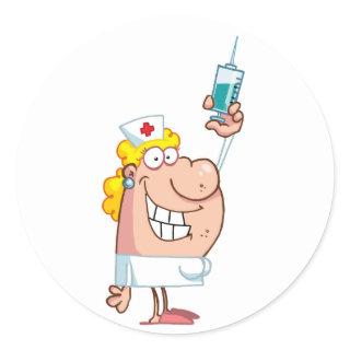 Funny Nurse-with-syringe shot Classic Round Sticker