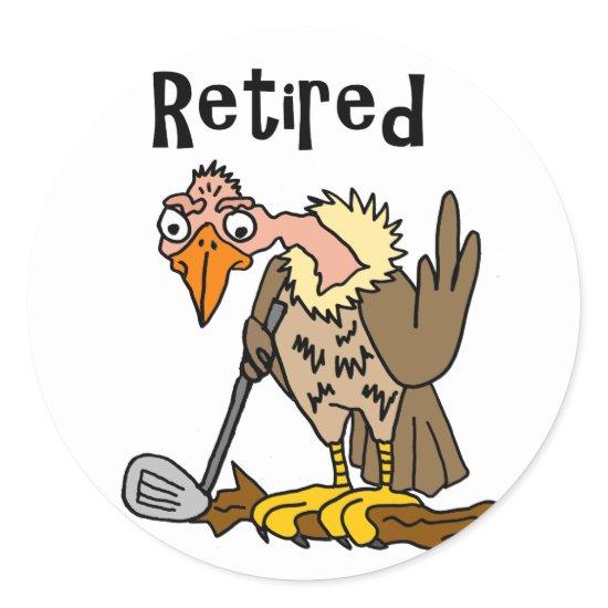 Funny Old Buzzard Playing Golf Retired Cartoon Classic Round Sticker