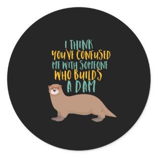 Funny Otter Cartoon Confused with Dam Beaver Classic Round Sticker