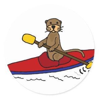 Funny Otter Kayaking Classic Round Sticker