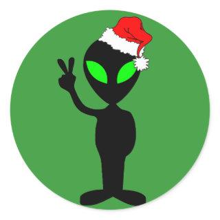 Funny peace alien santa classic round sticker