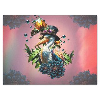 Funny pelican with steampunk hat  tissue paper