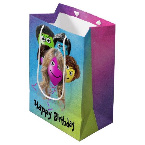 Funny People Birthday Balloons  on Rainbow Medium Gift Bag