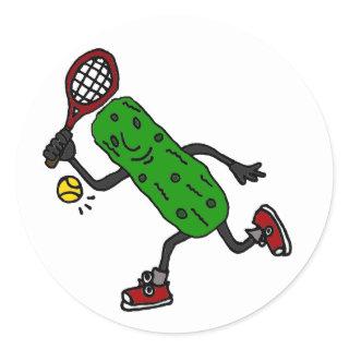 Funny Pickle Playing Tennis Art Classic Round Sticker