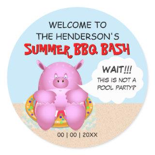 Funny Pig on a Float |  BBQ Pool Beach Party  Classic Round Sticker