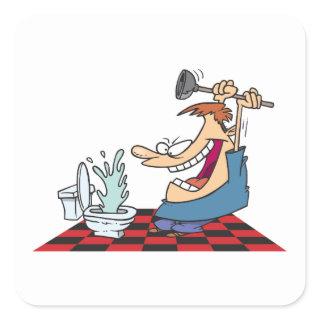 Funny Plumber Unblocking A Toilet Square Sticker