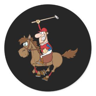 Funny Polo racing horse cartoon Classic Round Sticker