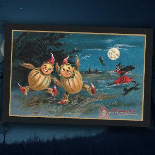 Funny Pumpkin People Running from Halloween Witch Tissue Paper