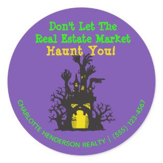 Funny Real Estate Haunted House Halloween Classic Round Sticker