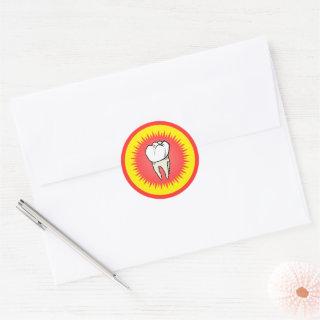 Funny Red White Yellow Extracted Molar Starburst Classic Round Sticker