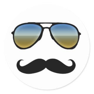 Funny Retro Sunglasses with Moustache Classic Round Sticker