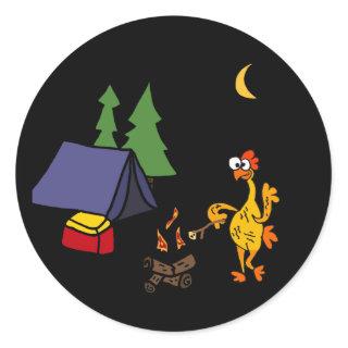 Funny Rubber Chicken Camping Cartoon Classic Round Sticker