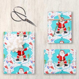 Funny Santa Ice Fishing With Polar Bear Pattern  Sheets