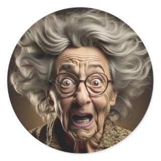 Funny Scared Old Lady Ai Art Classic Round Sticker