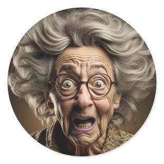 Funny Scared Old Lady Ai Art Classic Round Sticker