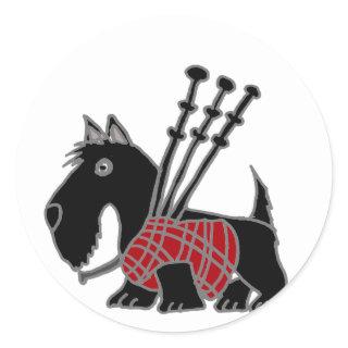 Funny Scottish Terrier puppy dog Playing Bagpipes Classic Round Sticker