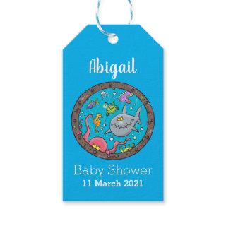 Funny sea creatures underwater cartoon drawing  gift tags