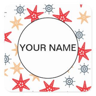 Funny Seastars And Steerwheels Pattern Square Sticker