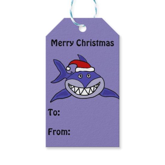 Funny Shark in Santa Hat Christmas Gift Tag