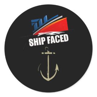 Funny Ship Faced Booze Cruise & Boating Classic Round Sticker