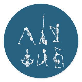 Funny skeleton ding yoga pose Men Women  Classic Round Sticker
