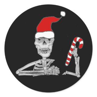 Funny Skeleton in Santa hat Christmas Classic Round Sticker