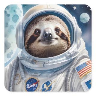 Funny Sloth in Astronaut Suit in Outer Space Square Sticker