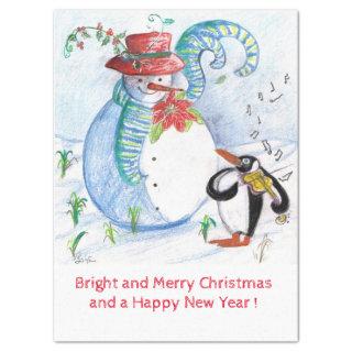 FUNNY SNOWMAN AND PENGUIN'S WINTER SERENADE TISSUE PAPER