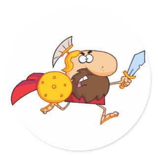 Funny Spartan Gladiator Running Classic Round Sticker